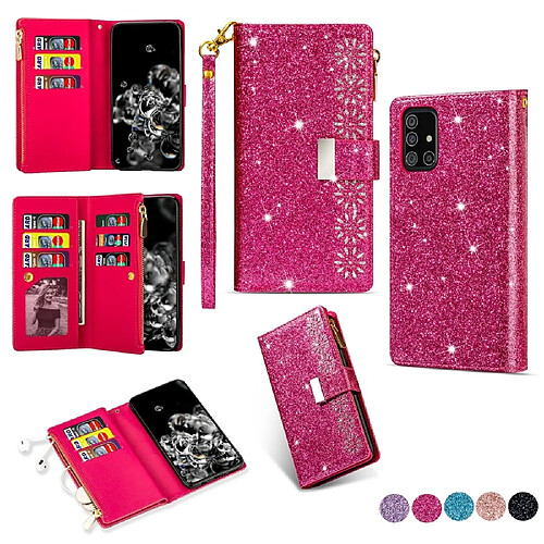 Etui en PU sculpture au laser de style étoilé scintillant rose pour votre Samsung Galaxy A51 SM-A515