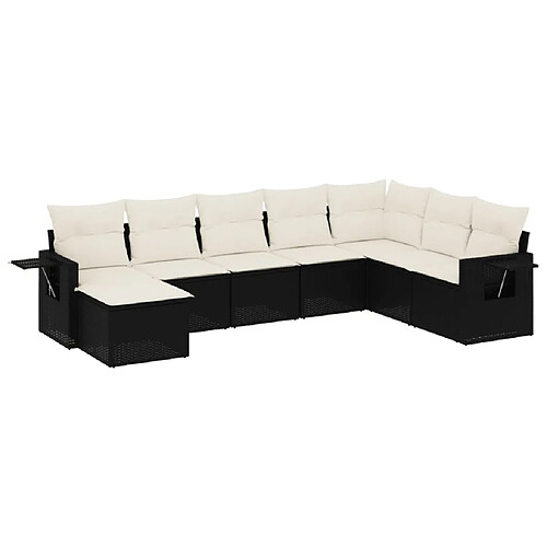 Maison Chic Ensemble Tables et chaises d'extérieur 8 pcs avec coussins,Salon de jardin noir résine tressée -GKD718003