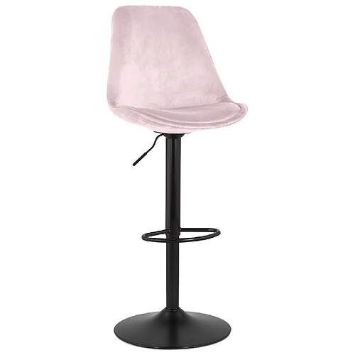 Alterego Tabouret réglable 'MIKE' en velours rose et pied noir