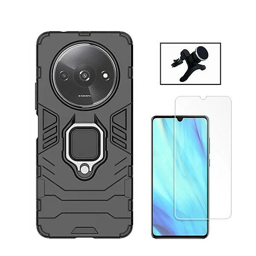 NIS Kit Film Verre Trempé Transparent + Couverture + Support Extra Ferme Xiaomi Redmi A3 Noir