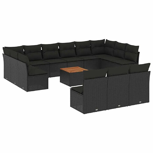 Maison Chic Salon de jardin avec coussins 14 pcs, Ensemble Tables et chaises de jardin, noir résine tressée -GKD211880