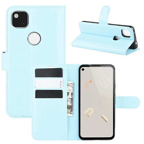 Etui en PU peau de litchi avec support bleu clair pour votre Google Pixel 4a