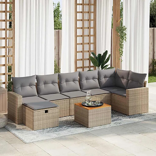 vidaXL Salon de jardin avec coussins 8 pcs beige résine tressée