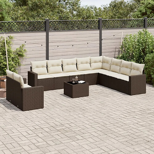 vidaXL Salon de jardin et coussins 11 pcs marron résine tressée