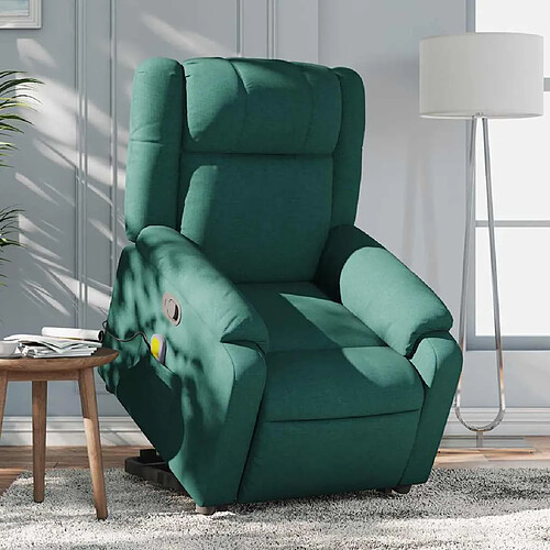 vidaXL Fauteuil inclinable de massage Vert foncé Tissu