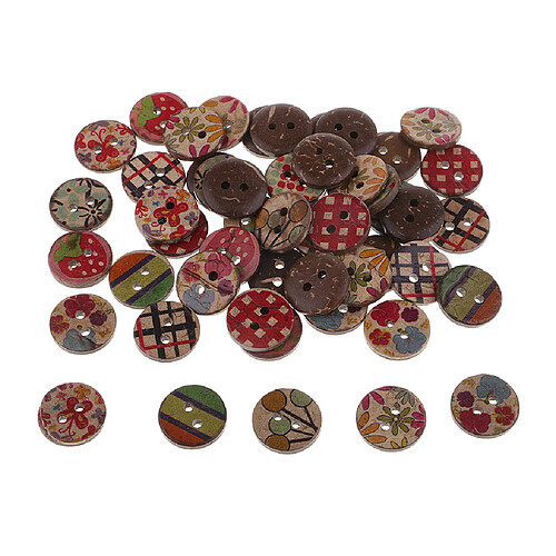 50pcs boutons décoratifs en bois imprimé artisanat coudre couture scrapbooking multicolore