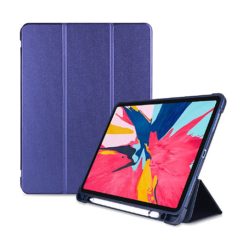 Wewoo Housse Étui Coque de protection TPU antichoc à trois rabattables pour iPad Pro 11 pouces 2018avec support et fente stylo bleu foncé