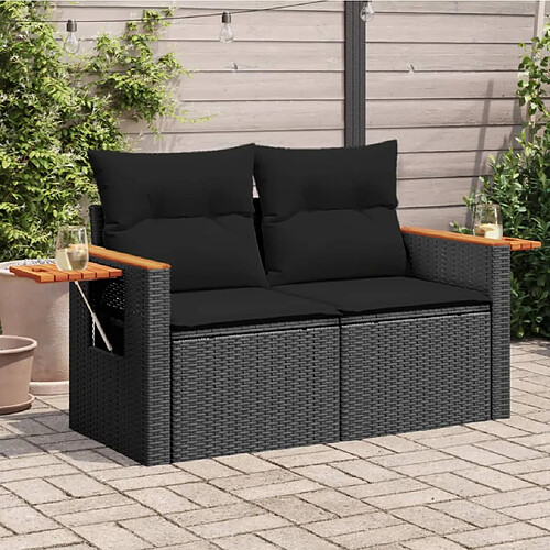 vidaXL Canapé de jardin avec coussins 2 places noir résine tressée