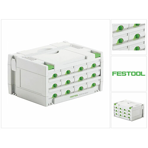 Festool Sortainer SYS 3-SORT/12 Coffret de rangement avec 12 compartiments pour vis, chevilles ou clous (491986)