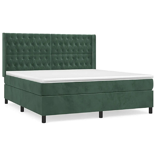 Maison Chic Lit adulte- Lit + matelas,Sommier à lattes de lit et matelas Vert foncé 180x200cm Velours -GKD26178