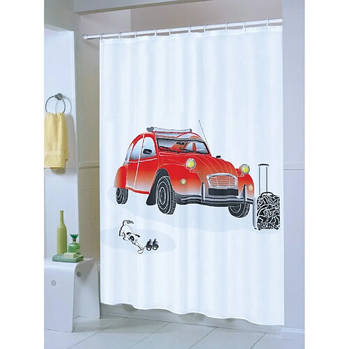 MSV Rideau de douche Polyester 2 CV 180x200cm Rouge & Blanc - Anneaux inclus