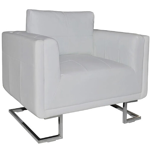 Helloshop26 Fauteuil chaise siège lounge design club sofa salon cube avec pieds chromés cuir synthétique blanc 1102045/3