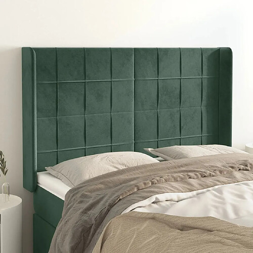 vidaXL Tête de lit avec oreilles Vert foncé 147x16x118/128 cm Velours