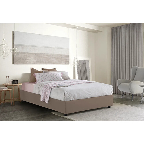 Autrement Talamo Italia Silvia lit double avec conteneur, Made in Italy, en tissu déhoussable, 160x200 cm, avec ouverture frontale, Taupe.