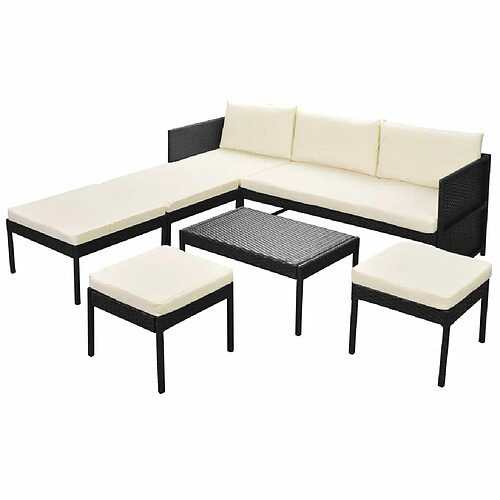 Maison Chic Salon de jardin 6 pcs + coussins - Mobilier/Meubles de jardin - Table et chaises d'extérieur Résine tressée Noir -MN81950