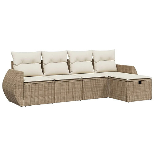 Maison Chic Salon de jardin avec coussins 5 pcs, Ensemble Tables et chaises de jardin,, Ensemble Tables et chaises de jardin, beige résine tressée -GKD451400