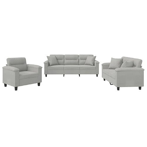 Maison Chic Ensemble de canapés 3 pcs coussins, Canapé droit Sofa pour Salon Gris clair Tissu microfibre -GKD512393