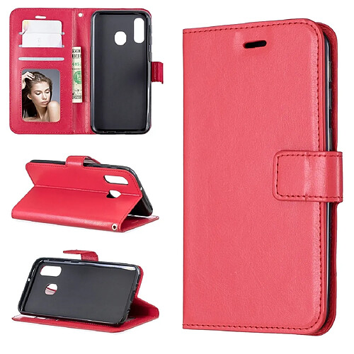 Wewoo Housse Coque Étui en cuir à rabat horizontal pour texture Crazy Horse avec porte-cartes et fentes cartes et portefeuille et cadre photo Galaxy A20E rouge