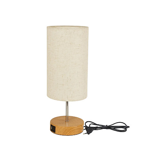 NETTLIFE lampe de chevet tactile à intensité variable avec fonction de charge - lampe de table vintage avec ports USB lampe de chevet aspect bois avec abat-jour en tissu lampe de table E27