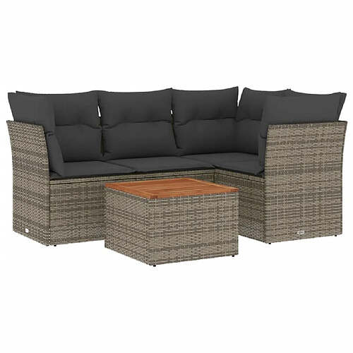 Maison Chic Salon de jardin 5 pcs avec coussins | Ensemble de Table et chaises | Mobilier d'Extérieur gris résine tressée -GKD10811