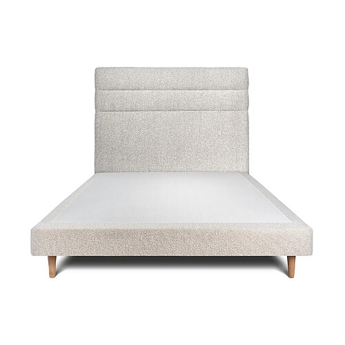 Sommeil de plomb Lit 160x200cm avec tête de lit lignes bouclette et sommier tapissier beige - Hauteur totale : 29cm