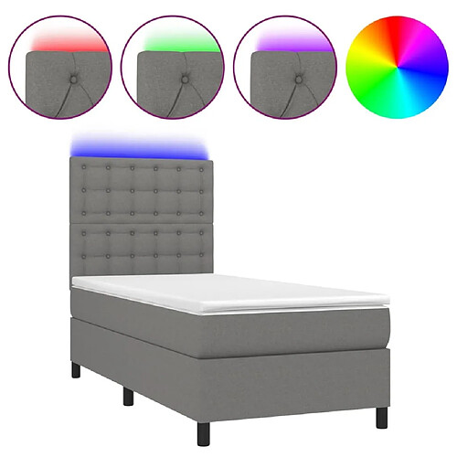 Maison Chic Lit adulte- Lit + matelas,Sommier à lattes de lit avec matelas et LED Gris foncé 90x190cm -GKD37831