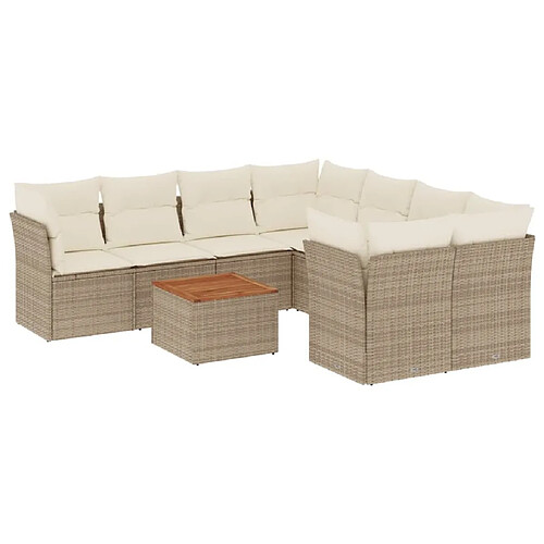 Maison Chic Salon de jardin avec coussins 9 pcs, Ensemble Tables et chaises de jardin, beige résine tressée -GKD330720