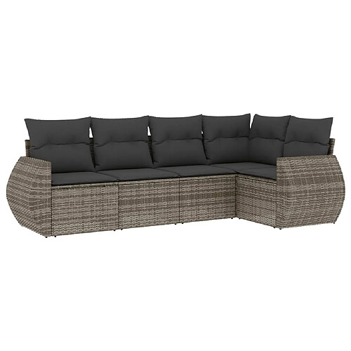 Maison Chic Salon de jardin 5 pcs avec coussins | Ensemble de Table et chaises | Mobilier d'Extérieur gris résine tressée -GKD30103