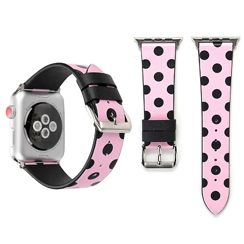 Wewoo Bande de montre-bracelet en cuir véritable motif à pois pour Apple Watch série 3 & 2 & 1 38mm rose + noir