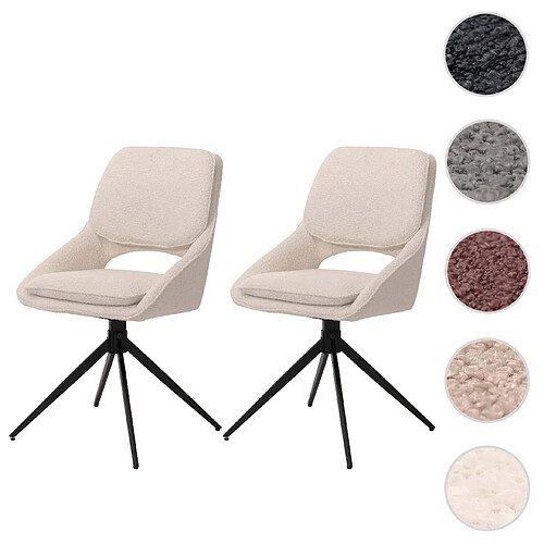 Mendler Lot de 2 chaises de salle à manger HWC-N73, chaise de cuisine, pivotante Auto-Return, tissu/textile Boucle (540g/m²) Oeko-Tex ~ crème