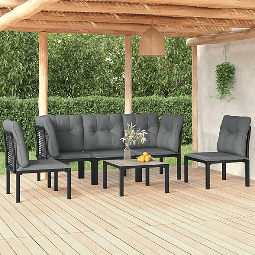 vidaXL Salon de jardin 6 pcs noir et gris résine tressée