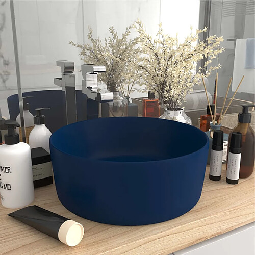 vidaXL Lavabo rond de luxe Bleu foncé mat 40x15 cm Céramique