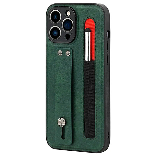 Coque en TPU + PU anti-rayures avec béquille en bandoulière et fente pour stylo vert pour votre iPhone 12 Pro 6.1 pouces