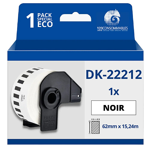 123Consommables Étiquettes compatibles Brother DK22212 - Largeur 62 mm x 15,24 mètres - Texte noir sur fond blanc