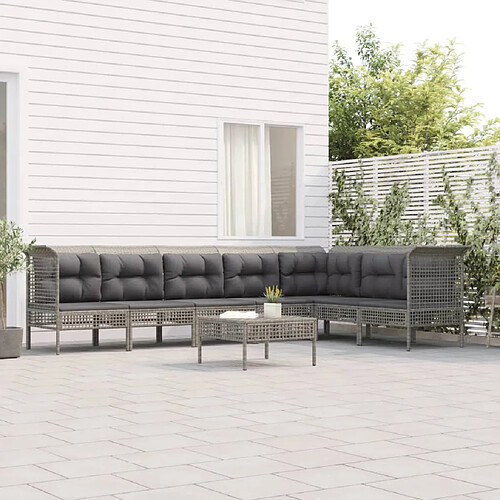 vidaXL Salon de jardin 8 pcs avec coussins Gris Résine tressée