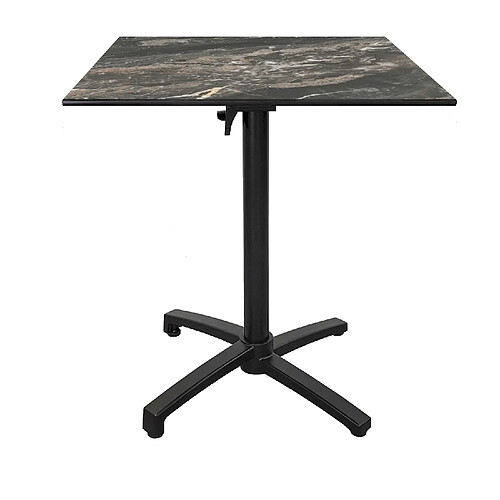 Restootab Table h90cm, pliable pour terrasse en Compact HPL décor marbré 70x70