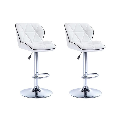 Vente-Unique Lot de 2 tabourets de bar en simili et acier chromé - Hauteur réglable - Blanc - CALVIN