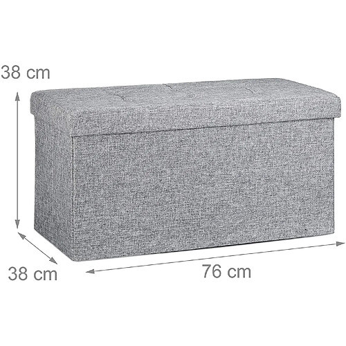 Helloshop26 Tabouret banquette pouf de rangement pliant coffre repose-pieds 76 cm lin gris 13_0002337_4