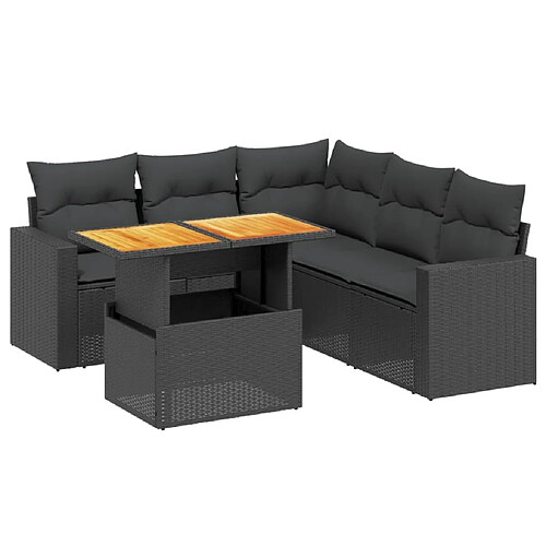 Maison Chic Ensemble Tables et chaises d'extérieur 6pcs avec coussins,Salon de jardin noir résine tressée -GKD400800