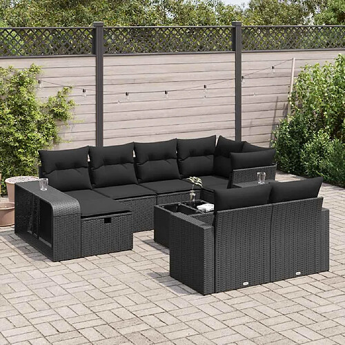 vidaXL Salon de jardin 11 pcs avec coussins noir résine tressée