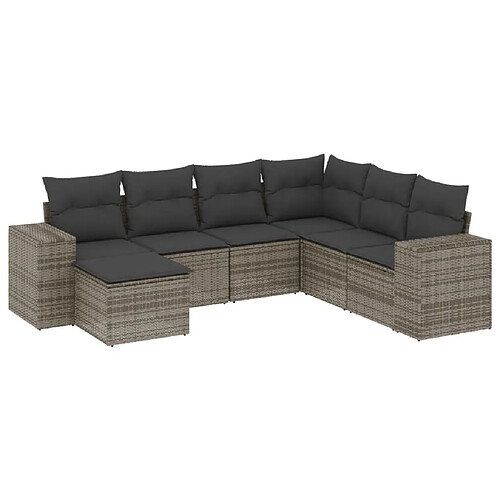 Maison Chic Salon de jardin avec coussins 7 pcs | Ensemble de Table et chaises | Mobilier d'Extérieur gris résine tressée -GKD38819