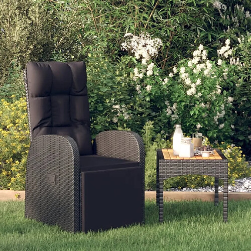 Maison Chic Chaise Relax,Fauteuil inclinable de jardin et coussin Résine tressée Noir -GKD24899