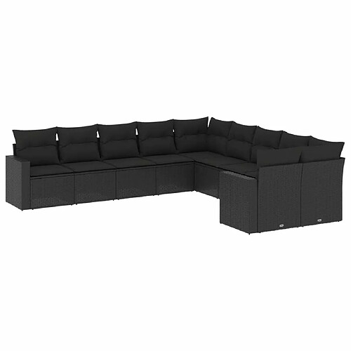 Maison Chic Salon de jardin 10 pcs avec coussins | Ensemble de Table et chaises | Mobilier d'Extérieur noir résine tressée -GKD55598