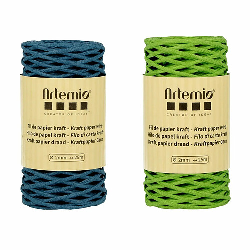 Artemio 2 bobines fil kraft bleu azur/vert prairie 2mm x 25 m