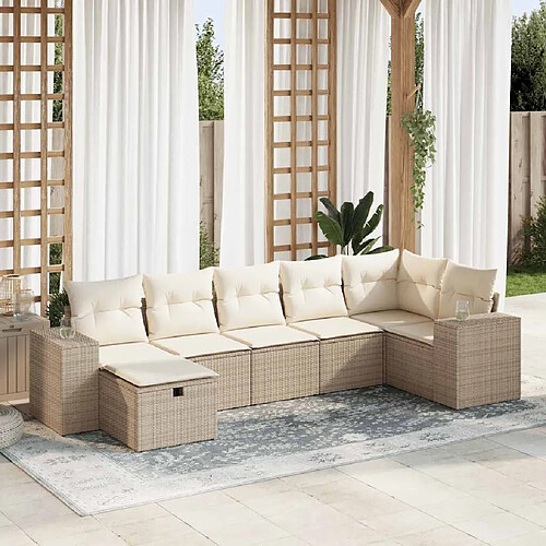 vidaXL Salon de jardin avec coussins 7 pcs beige résine tressée