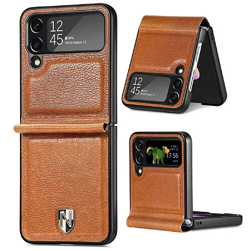 Coque en TPU + cuir véritable CASENEO pliable avec béquille pour votre Samsung Galaxy Z Flip4 5G - marron