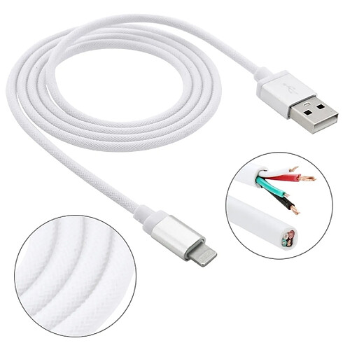 Wewoo Câble blanc pour iPhone X / 8 & 8 Plus / 7 & 7 Plus / 6 & 6s & 6 Plus & 6s Plus / iPad 1m Net Style Haute Qualité Métal Tête Lightning à USB Données / Chargeur Câble,