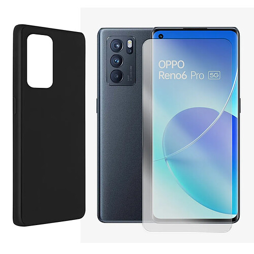 Visiodirect Coque de protection souple silicone Noir + verre trempé pour Oppo Reno 6 Pro 5G CPH2249 6,55"