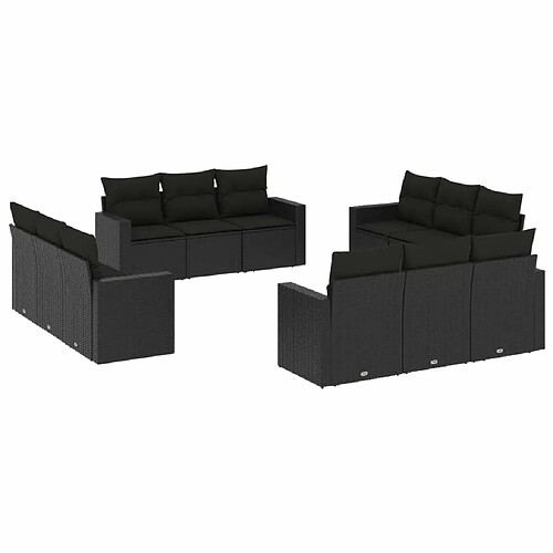 Maison Chic Salon de jardin 12 pcs avec coussins | Ensemble de Table et chaises | Mobilier d'Extérieur noir résine tressée -GKD90201