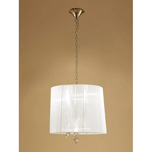 Luminaire Center Suspension Tiffany 3+3 Ampoules E14+G9, doré avec Abat jour blanc & cristal transaparent